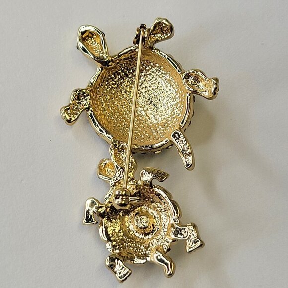 Tortoises Turtles Brooch Gold Tone Green Turtle Brooch - Picture 6 of 10